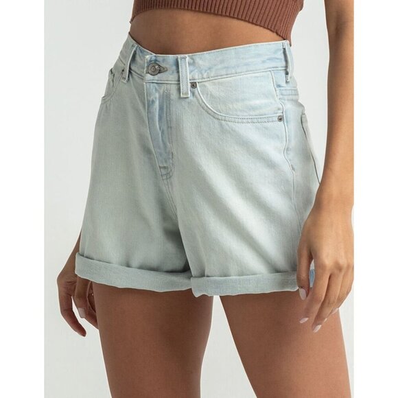 High-Waisted Light Wash Denim Shorts By RSQ Size M Womens Casual Rolled Cuff - Picture 4 of 12